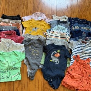 Lot of 25 baby boy assorted mixed clothes one piece 0-3 months shirts pants